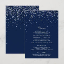 Tarjeta De Recepción Boda de Confetti Azul y Glam Plata de Marina