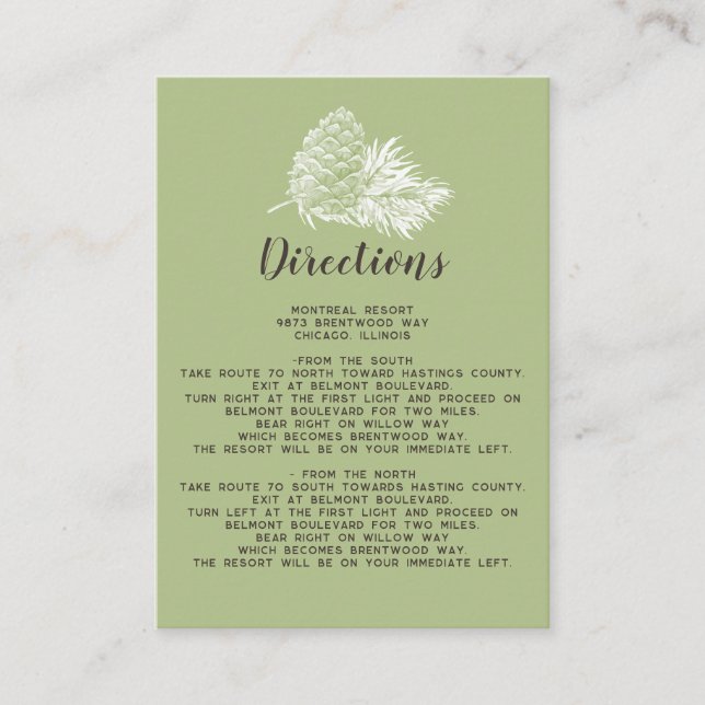 Tarjeta De Recepción Boda de Cono de Pino de la Selva de Invierno Rusa (Anverso)