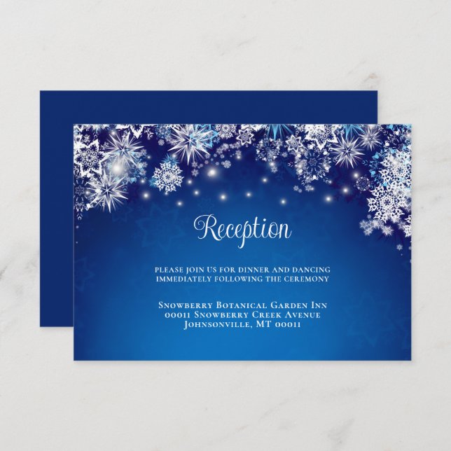 Tarjeta De Recepción Boda de copos de nieve con espuma azul moderno (Anverso / Reverso)