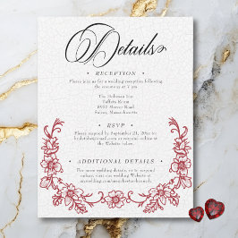 Tarjeta De Recepción Boda de Corazón Floral Barrio Chino Elegante