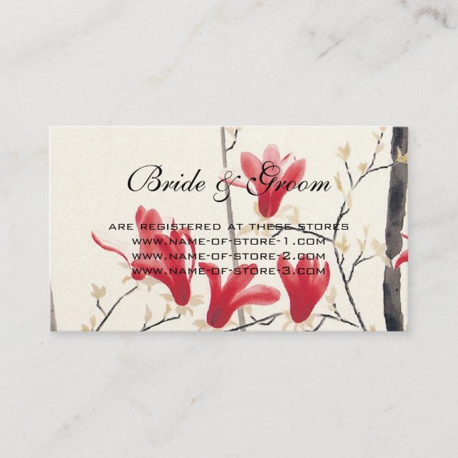 Tarjeta De Recepción Boda de cosecha, árbol de magnolia rosada japonés (Anverso)