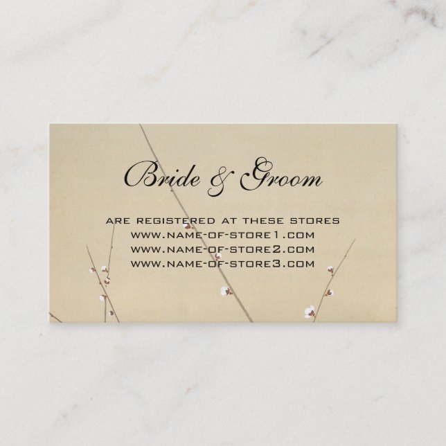 Tarjeta De Recepción Boda de cosecha, búho japonés y ciruela (Anverso)