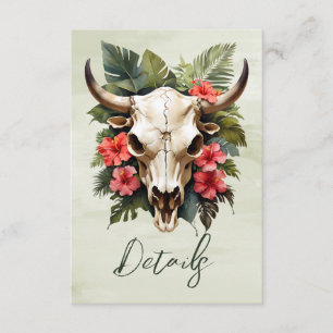 Tarjeta De Recepción Boda de cráneo de vaca floral de acuarela tropical