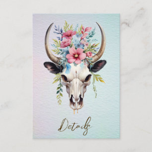 Tarjeta De Recepción Boda de cráneo de vaca floral de color de agua de 