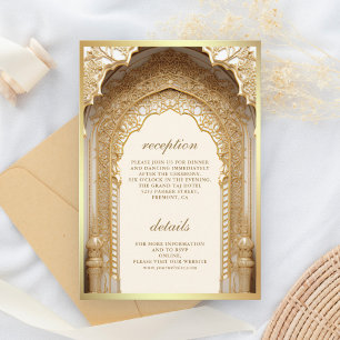 Tarjeta De Recepción Boda de Crema de Arco de Oro Real