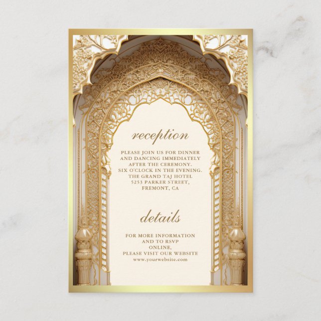 Tarjeta De Recepción Boda de Crema de Arco de Oro Real (Anverso)