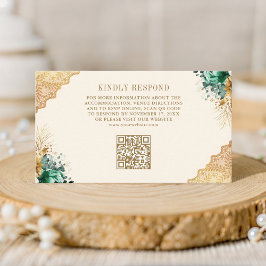 Tarjeta De Recepción Boda de crema de encaje de oro de floral esmeralda