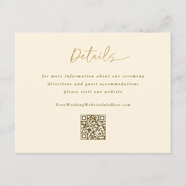 Tarjeta De Recepción Boda de crema de oro Detalles modernos de escritur (Anverso)