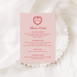 Tarjeta De Recepción Boda de Crest Monograma Vintage Rojo Romántico