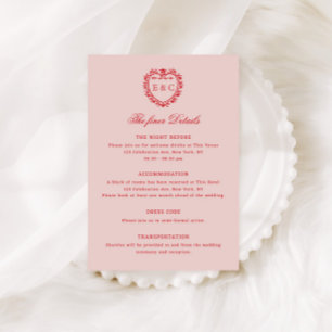 Tarjeta De Recepción Boda de Crest Monograma Vintage Rojo Romántico