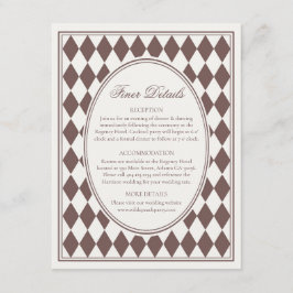Tarjeta De Recepción Boda de Cuadrados de Arlequín Marrón con Detalles