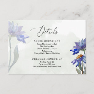 Tarjeta De Recepción Boda de Daisies Acuarela Rustica Verde Púrpura