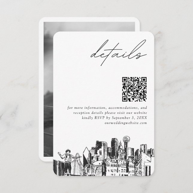 Tarjeta De Recepción Boda de Dallas Detalles Código QR Pequeño (Anverso / Reverso)
