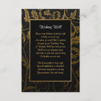 Tarjeta De Recepción Boda de Damasco Negro y Dorado - Pozo de los Deseo