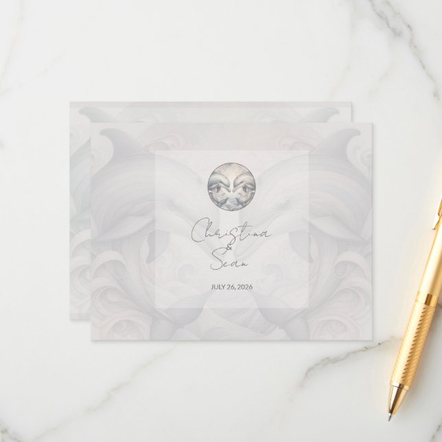 Tarjeta De Recepción Boda de delfines Whimsy moderno Gabinete de código (Anverso/Reverso In Situ)