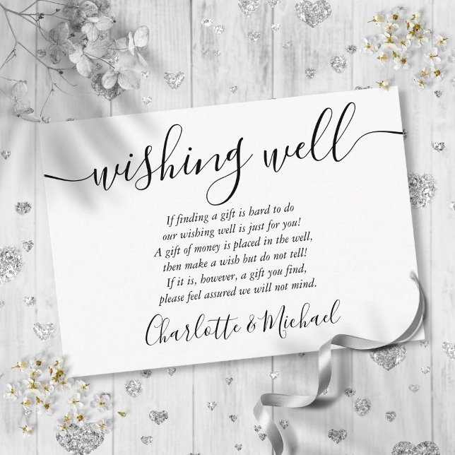 Tarjeta De Recepción Boda De Deseos De Blanco Y Negro (Black And White Wishing Well Wedding Enclosure Card)