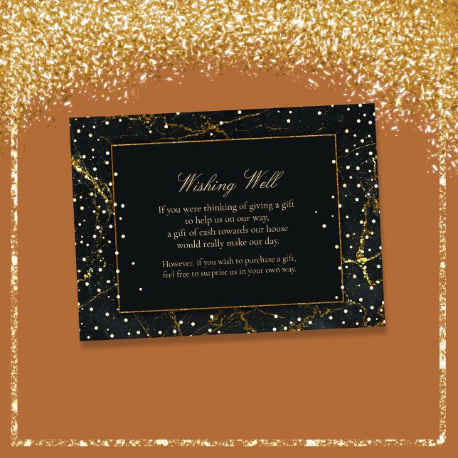 Tarjeta De Recepción Boda de Deseos de Mármol Negro Dorado (Subido por el creador)