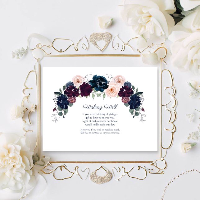 Tarjeta De Recepción Boda de Deseos Florales de Abrazo | Borgoña (Subido por el creador)