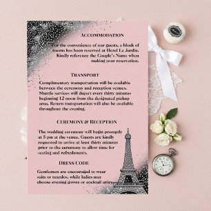 Tarjeta De Recepción Boda de destellos de plata rosa Vintage Parisina