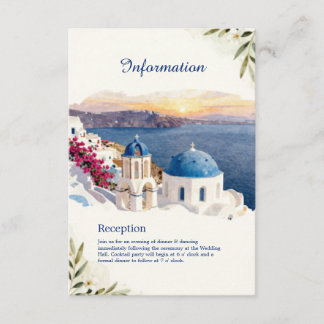 Tarjeta De Recepción Boda de destino acuarela azul de Santorini