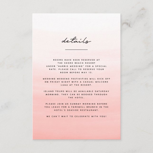 Tarjeta De Recepción Boda de destino de playa acuática (Anverso)