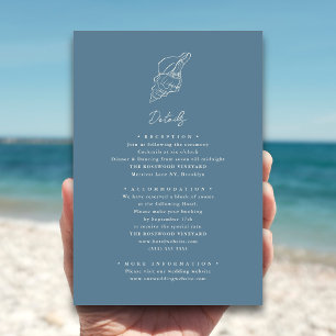 Tarjeta De Recepción Boda de Destino de Playa con Concha de Mar Azul Po