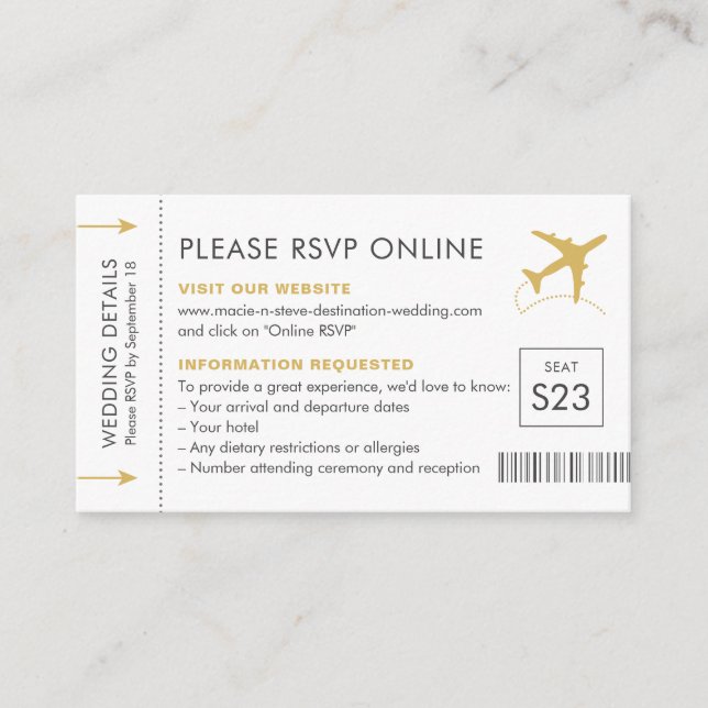 Tarjeta De Recepción Boda de destino Detalles de viaje RSVP en línea (Anverso)