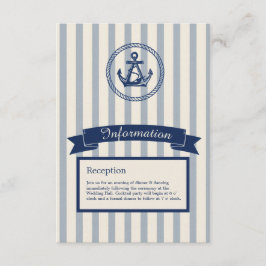 Tarjeta De Recepción boda de destino marítimo con franja azul Anchor