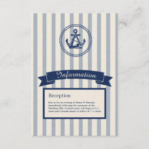 Tarjeta De Recepción boda de destino marítimo con franja azul Anchor 