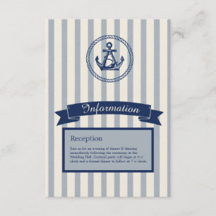 Tarjeta De Recepción boda de destino marítimo con franja azul Anchor