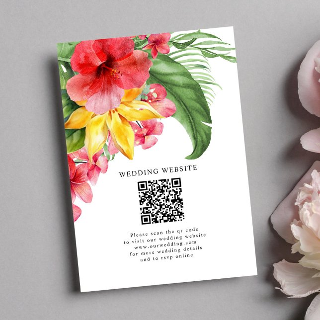 Tarjeta De Recepción Boda de destino tropical floral exótica (Exotic Floral Tropical Destination Wedding Enclosure Card)