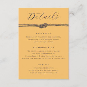 Tarjeta De Recepción Boda de detalles amarillo de Knot Rope Nautical