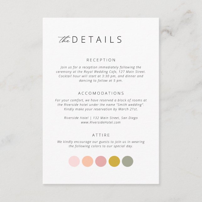 Tarjeta De Recepción Boda de detalles de atuendo blanco negro minimalis (Anverso)