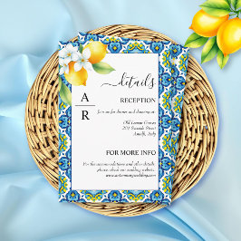 Tarjeta De Recepción Boda de detalles de azulejos y limones mediterráne