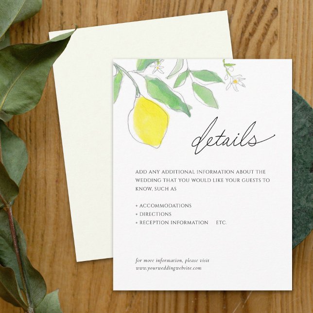 Tarjeta De Recepción Boda de detalles de la acuarela de Lemons y hojas (Subido por el creador)