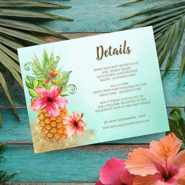 Tarjeta De Recepción Boda de detalles de los huéspedes de la piña flora (Subido por el creador)