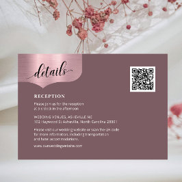 Tarjeta De Recepción Boda de detalles del Rosa metálico del código QR N