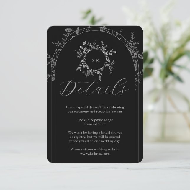 Tarjeta De Recepción Boda de detalles elegantes y de lujo negro (Anverso de pie)