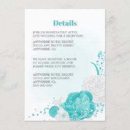 Tarjeta De Recepción Boda de detalles florales románticos de color turq