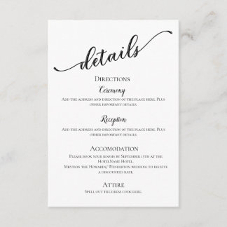 Tarjeta De Recepción Boda de detalles minimalista moderno y blanco negr