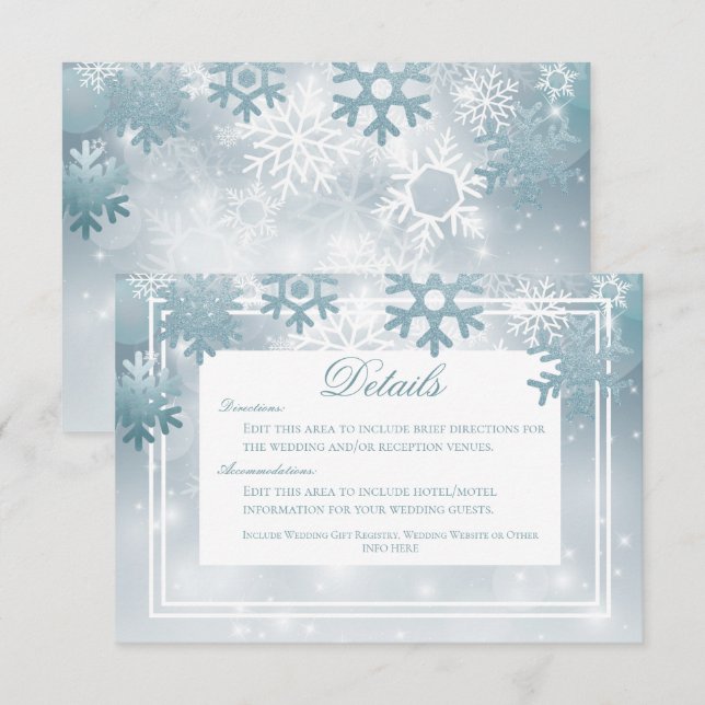 Tarjeta De Recepción Boda de detalles modernos del Dusty Blue Snowflake (Anverso / Reverso)