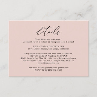 Tarjeta De Recepción Boda de detalles rosados Rosa simple y turbio