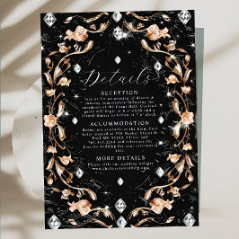 Tarjeta De Recepción Boda de diamantes florales de lujo negro