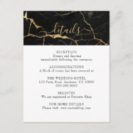 Tarjeta De Recepción Boda de diseño de mármol negro y dorado