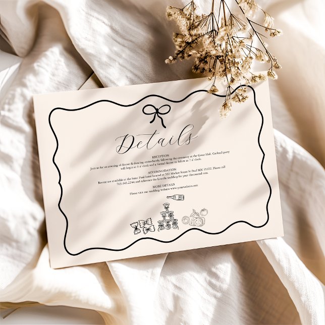 Tarjeta De Recepción Boda de Doodle Italiano Brillante de Onda Negra (Subido por el creador)