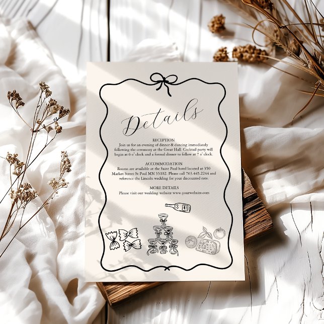 Tarjeta De Recepción Boda de Doodle Italiano Brillante de Onda Negra (Subido por el creador)
