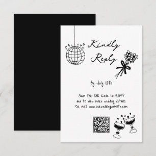 Tarjeta De Recepción Boda de Doodles de Ilustraciones negros dibujados 