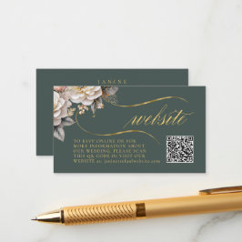 Tarjeta De Recepción Boda de drama floral Código QR Código verde ID1022