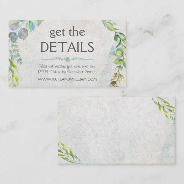 Tarjeta De Recepción Boda de ecología de eucalipto rústico RSVP en líne (Anverso / Reverso)