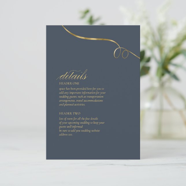 Tarjeta De Recepción Boda de elegancia simple detalles Blue ID1022 (Anverso de pie)